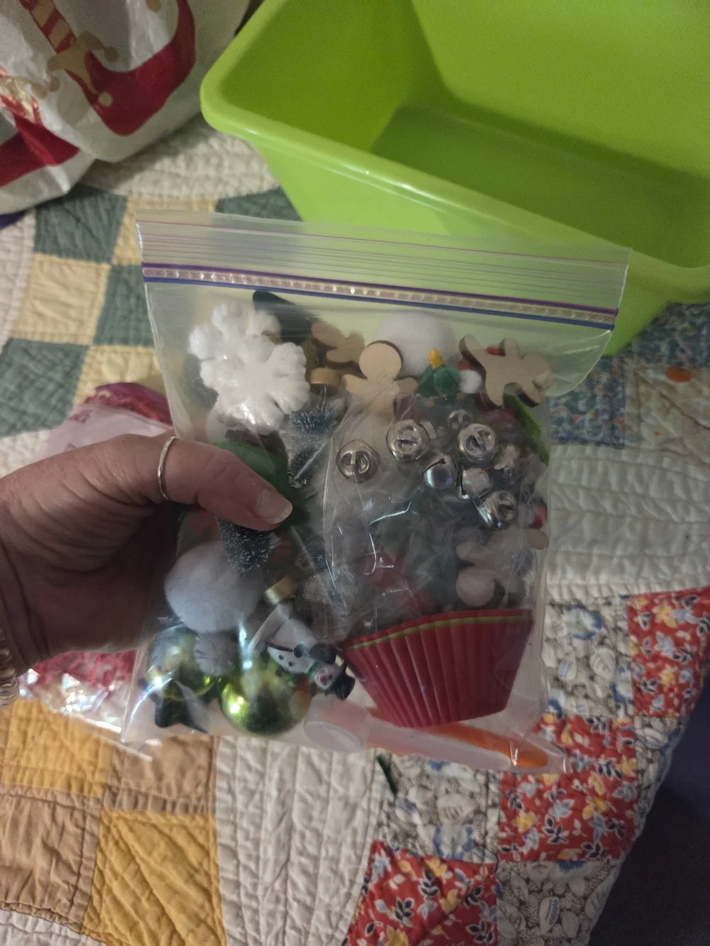 Fun bad of crinkle red paper & Christmas themed sensory bin add ins No Bin Inclu